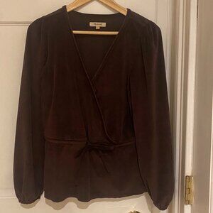 S Purple Velvet Madewell Corduroy Tie Front Faux Wrap Top